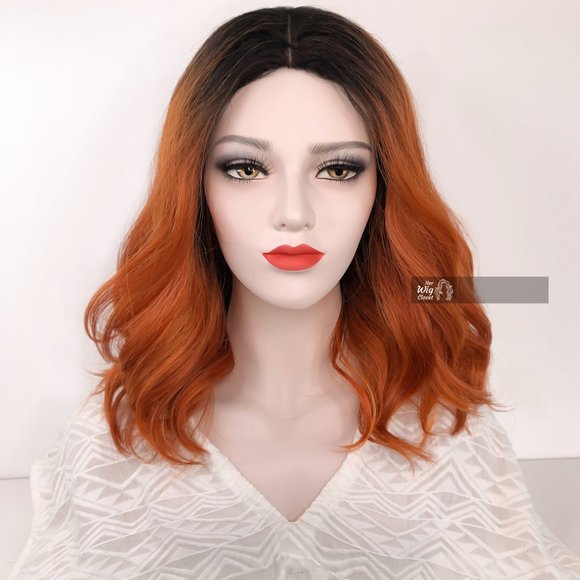 Her Wig Closet Other - Dark Brown Ginger Red Ombre Wavy Lace Wig 12" | Primose